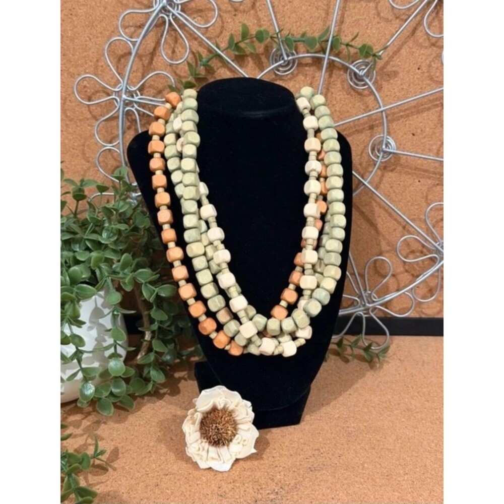 Multi-Strand Earth Tone Wooden Beaded Necklace